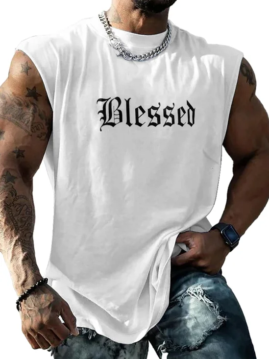 Mens Crewneck Tank Tops Blessed Beach Sleeveless Shirt