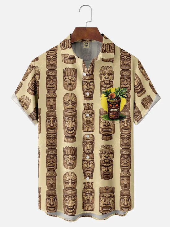 Moisture-wicking Tiki Chest Pocket Hawaiian Shirt