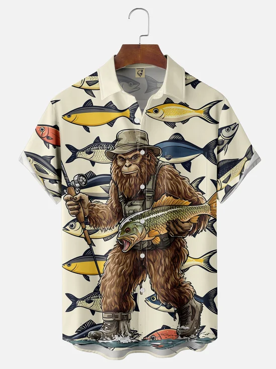 Moisture-wicking Bigfoot Fishing Chest Pocket Hawaiian Shirt