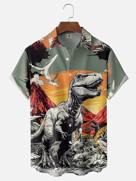 Moisture-wicking Dinosaurs Chest Pocket Hawaiian Shirt