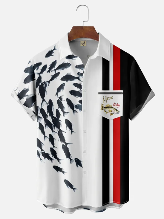 Moisture-wicking Fishes Chest Pocket Bowling Shirt