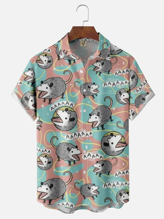 Moisture-wicking Mouse Screaming Funny Cartoon Chest Pocket Casual Shirt