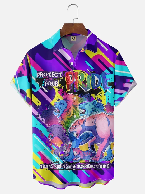 Moisture-wicking Pride Month Animals Chest Pocket Casual Shirt