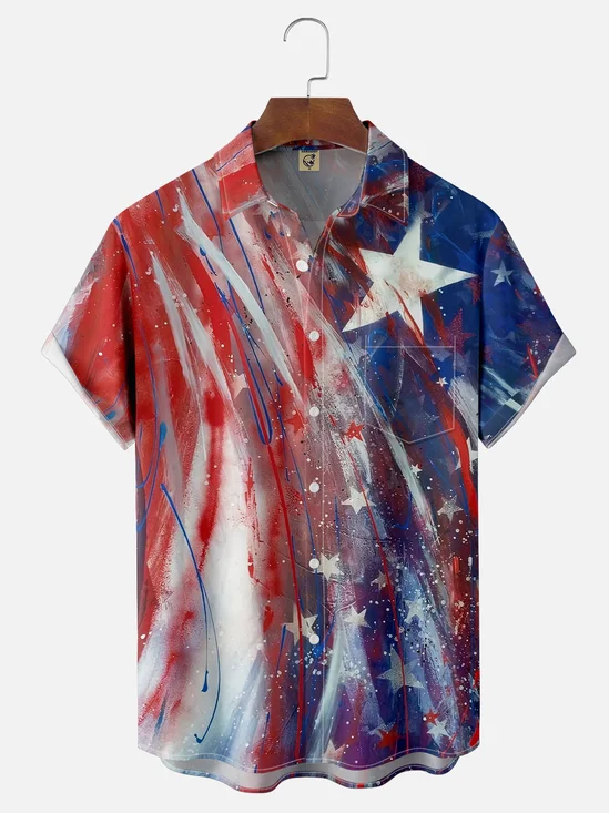 Moisture-wicking American Flag Art Independence Day Chest Pocket Casual Shirt