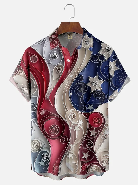 Moisture-wicking American Flag Abstract Art Independence Day Chest Pocket Casual Shirt