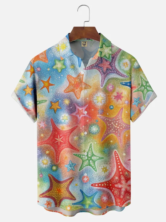 Moisture-wicking Starfish Gradient Chest Pocket Hawaiian Shirt