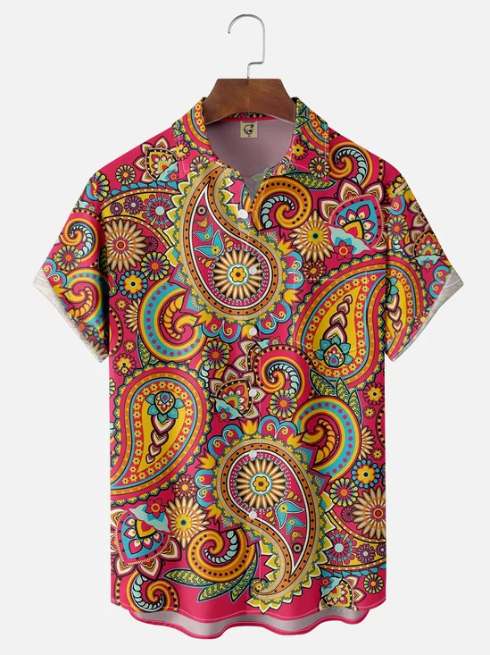 Moisture Wicking Paisley Chest Pocket Hawaiian Shirt