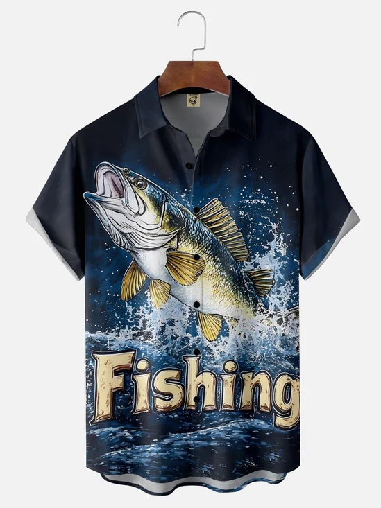 Moisture-wicking Fishing Chest Pocket Hawaiian Shirt
