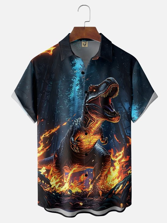 Moisture-wicking Dinosaur Chest Pocket Hawaiian Shirt