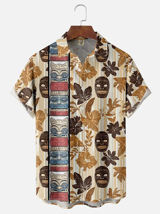 Moisture-wicking Tiki Chest Pocket Hawaiian Shirt