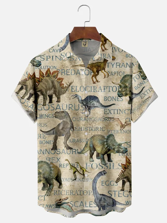 Moisture Wicking Dinosaur Chest Pocket Hawaiian Shirt