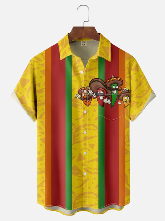 Tall Size Moisture-wicking Cinco de Mayo Chili Chest Pocket Bowling Shirt