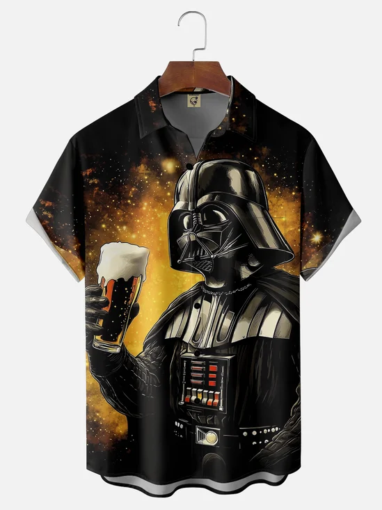 Moisture-wicking Fun Star Beer Wars Chest Pocket Casual Shirt