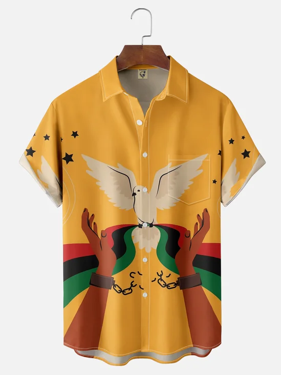 Moisture-wicking Juneteenth Broken Chain Chest Pocket Casual Shirt