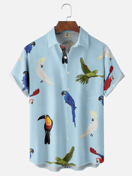 Moisture Wicking Parrot Toucan Chest Pocket Hawaiian Shirt