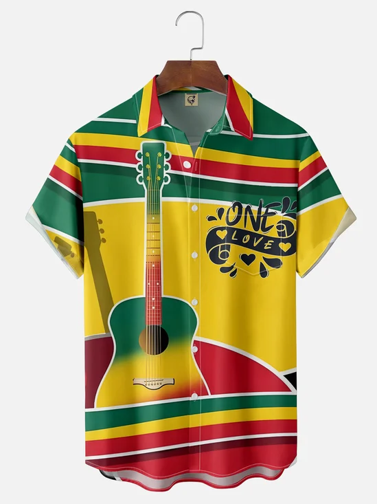 Moisture-wicking Music Festival Guitar Chest Pocket Casual Shirt