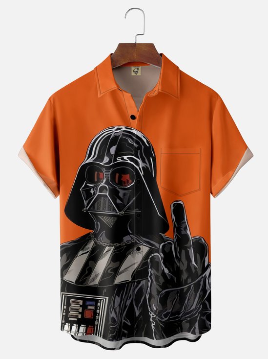 Moisture Wicking Star Robot Chest Pocket Hawaiian Shirt
