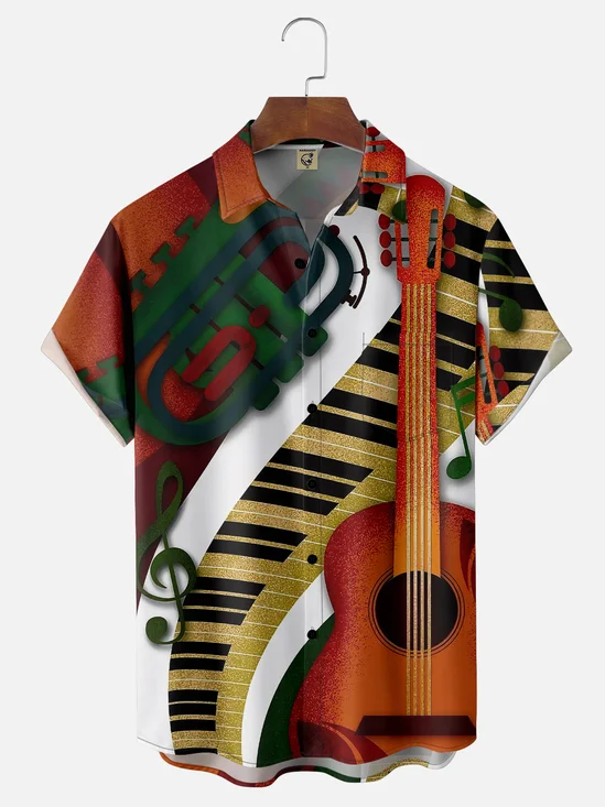 Moisture-wicking Music Instrument Art Festival Chest Pocket Casual Shirt
