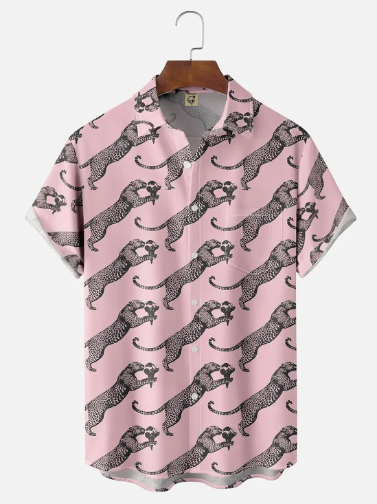 Moisture-wicking Cheetah Print Multicolor Chest Pocket Hawaiian Shirt