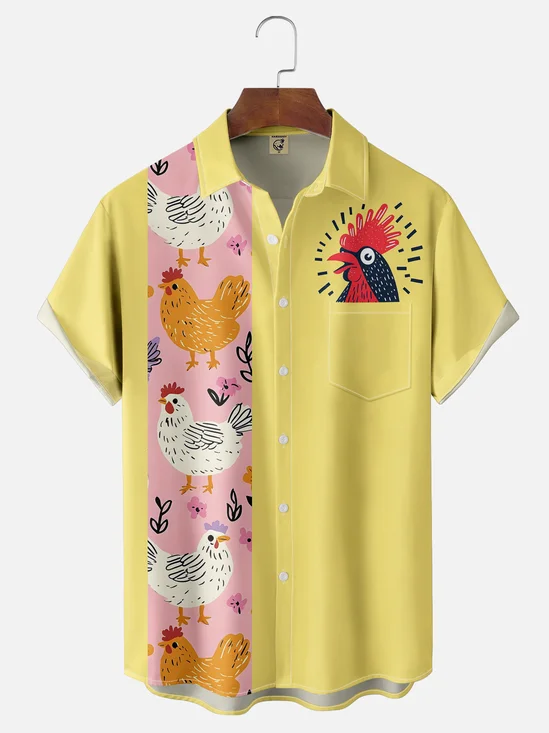 Moisture-wicking Chicken Chest Pocket Bowling Shirt