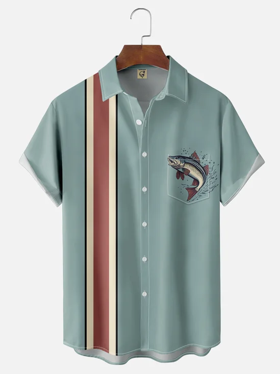 Moisture-wicking Breathable Fishing Chest Pocket Bowling Shirt
