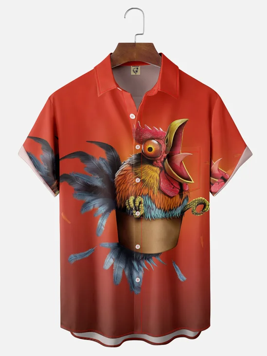 Moisture-wicking Rooster Funny Chest Pocket Casual Shirt