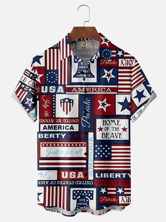 Moisture-wicking American Flag Art Stitching Chest Pocket Casual Shirt