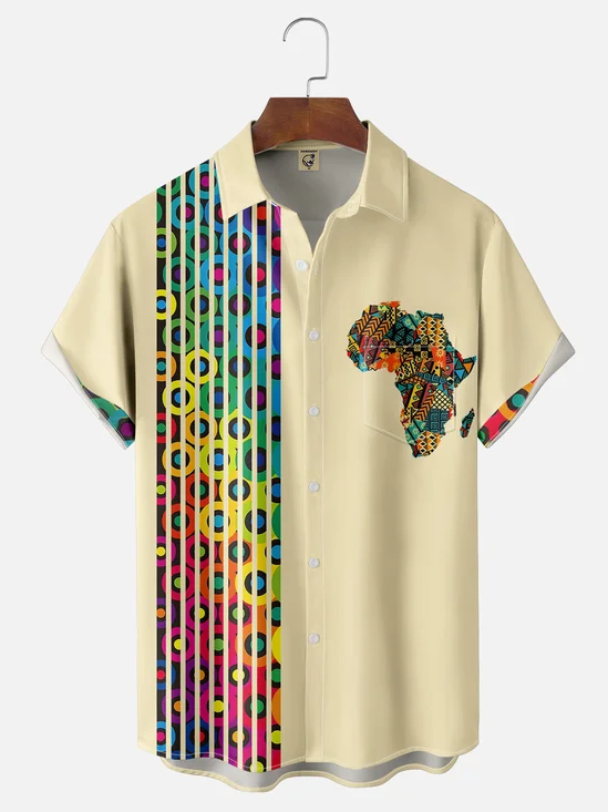 Moisture-wicking Juneteenth African Art Chest Pocket Bowling Shirt