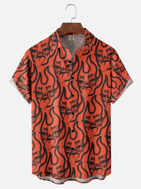 Moisture Wicking Burning Man Chest Pocket Hawaiian Shirt