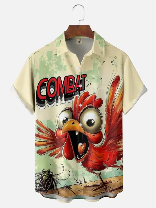 Moisture-wicking Combat Chicken Chest Pocket Hawaiian Shirt