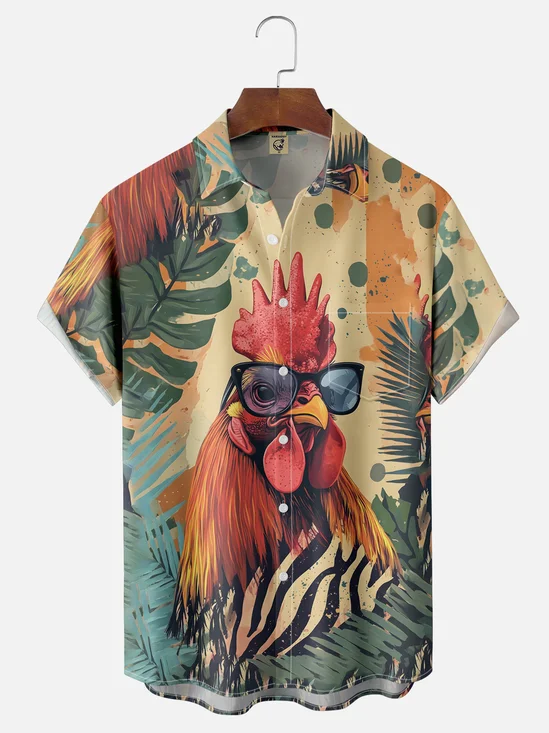 Moisture-wicking Tropical Chicken Chest Pocket Hawaiian Shirt