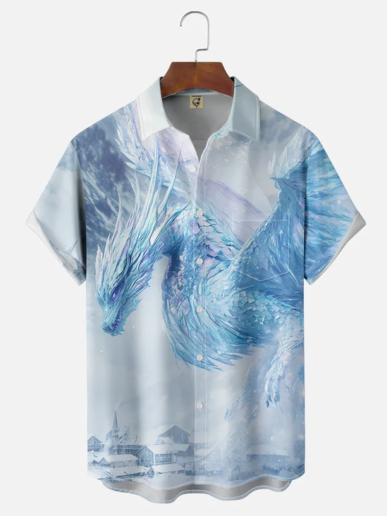 Moisture-wicking Dragon Chest Pocket Hawaiian Shirt