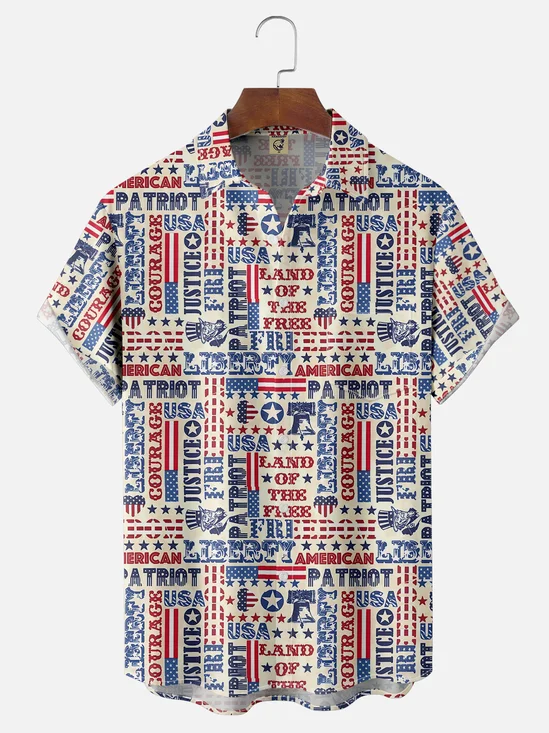 Moisture-wicking Abstract Independence Day American Flag Chest Pocket Casual Shirt