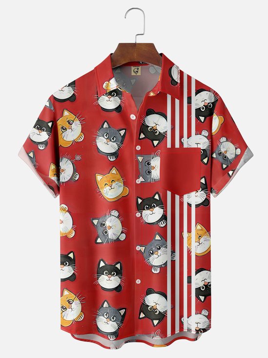 Moisture-wicking Breathable Cats Chest Pocket Bowling Shirt