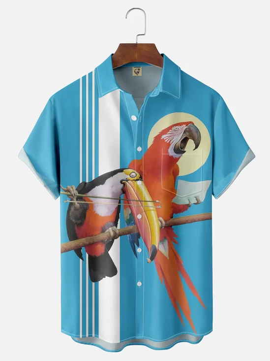 Moisture Wicking Toucan Parrot Chest Pocket Bowling Shirt