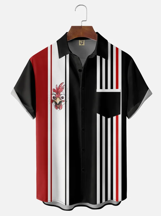 Moisture-wicking Breathable Chicken Chest Pocket Bowling Shirt