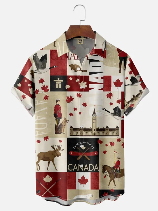 Moisture Wicking Canada Day Maple Leaf Chest Pocket Hawaiian Shirt