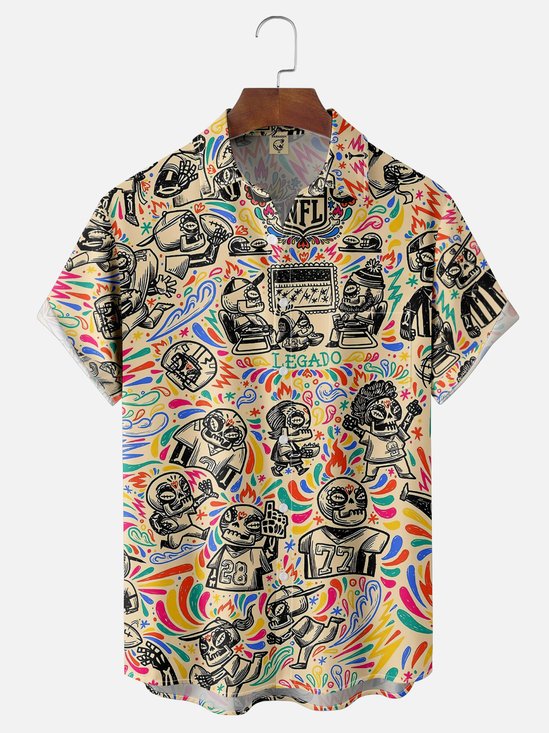Moisture-Wicking Baseball Game Chest Pocket Hawaiian Shirt