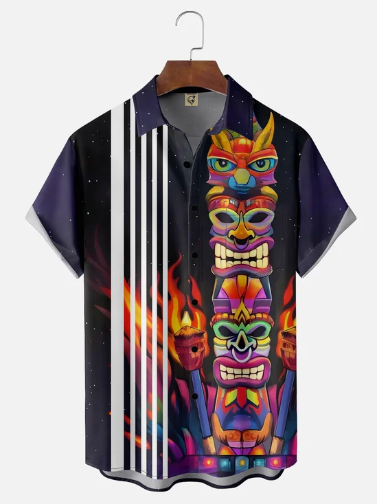 Moisture-wicking Breathable Tiki Chest Pocket Bowling Shirt