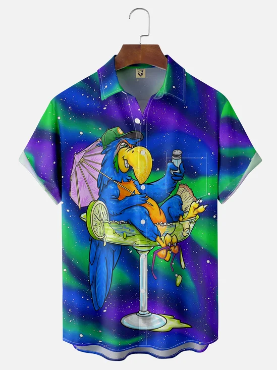 Moisture Wicking Gradient Parrot Chest Pocket Hawaiian Shirt