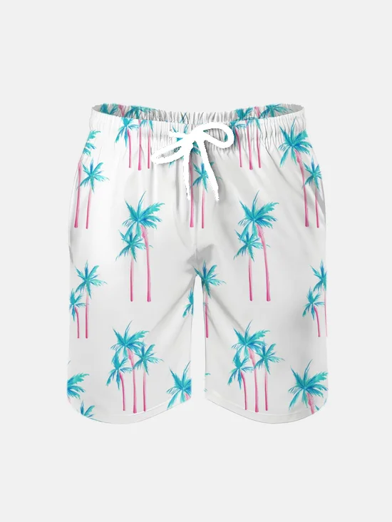 Men's Swim Trunks Hawaiian Tropical Palm Tree Beach Shorts with Pockets