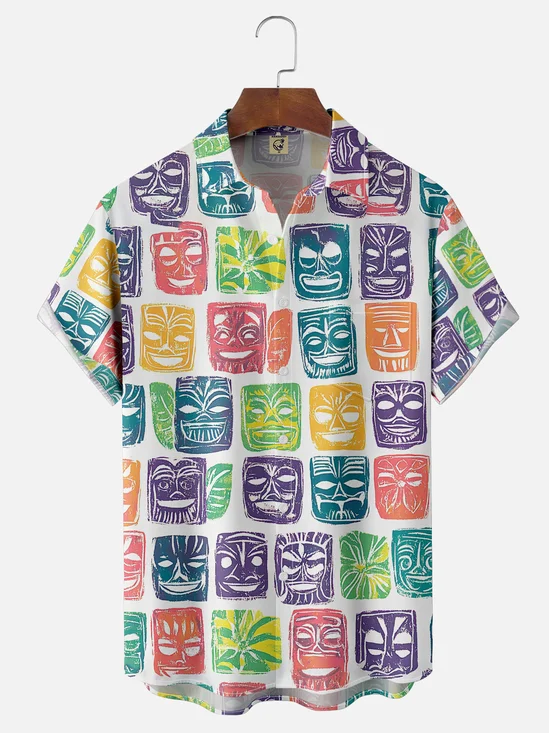 Moisture-wicking Tiki Chest Pocket Hawaiian Shirt