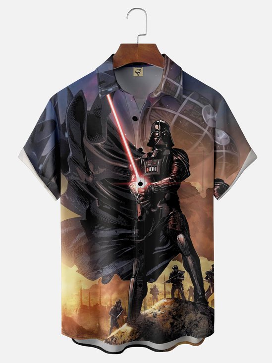 Moisture Wicking Star Robot Chest Pocket Hawaiian Shirt
