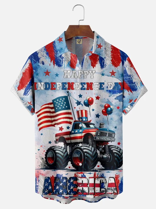 Moisture-wicking Independence Day American Flag Off-Road Vehicle Chest Pocket Casual Shirt