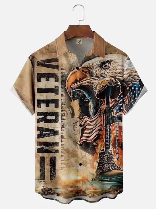 Moisture-wicking Memorial Day American Flag Chest Pocket Casual Shirt