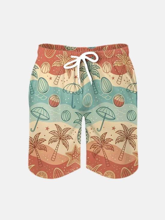 Men's Swim Trunks Hawaiian Tropical Palm Tree Beach Shorts with Pockets