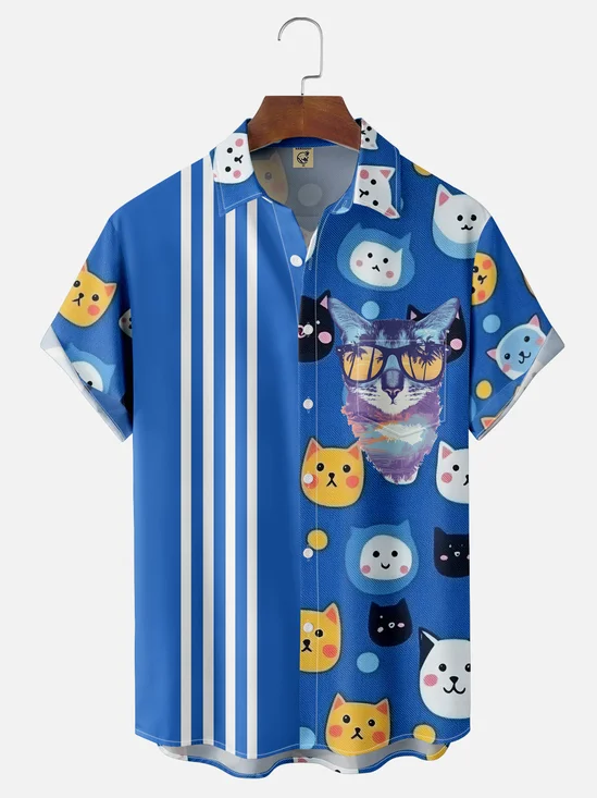 Moisture-wicking Breathable Cats Chest Pocket Bowling Shirt