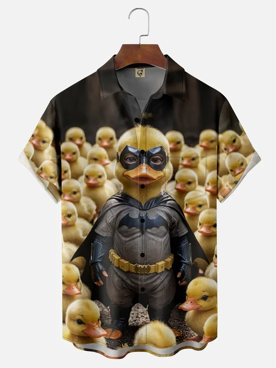 Moisture-wicking Duck Funny Bat Chest Pocket Hawaiian Shirt