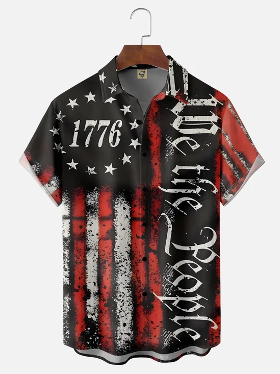 Moisture Wicking 1776 Declaration of Independence 4th of July Chest Pocket Hawaiian Shirt