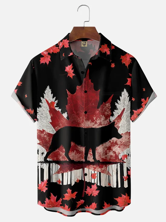 Moisture-wicking Canada Day Maple Leaf Wolf Chest Pocket Casual Shirt